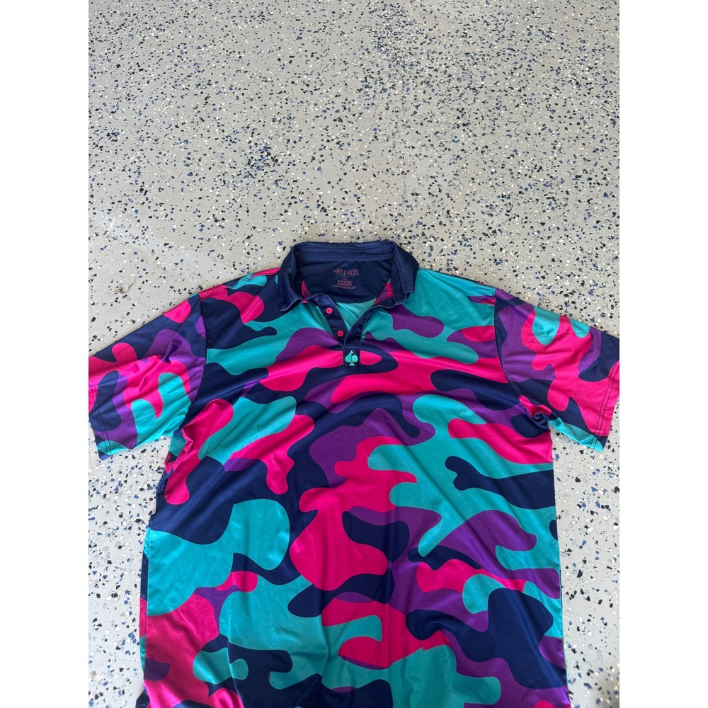 Pins &‎ Aces XXXL Golf Polo Shirt Colorful Camo Pattern Short Sleeve